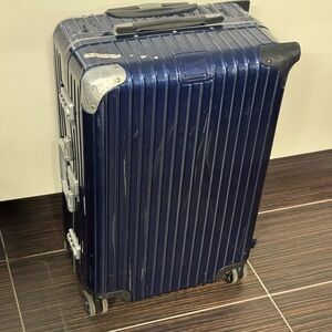 Rimowa Hard Shell Rolling Suitcase in Deep Navy Check on